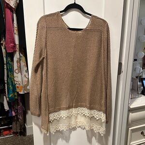 A'Reve Reversible Sweater with Cream Lace Hem